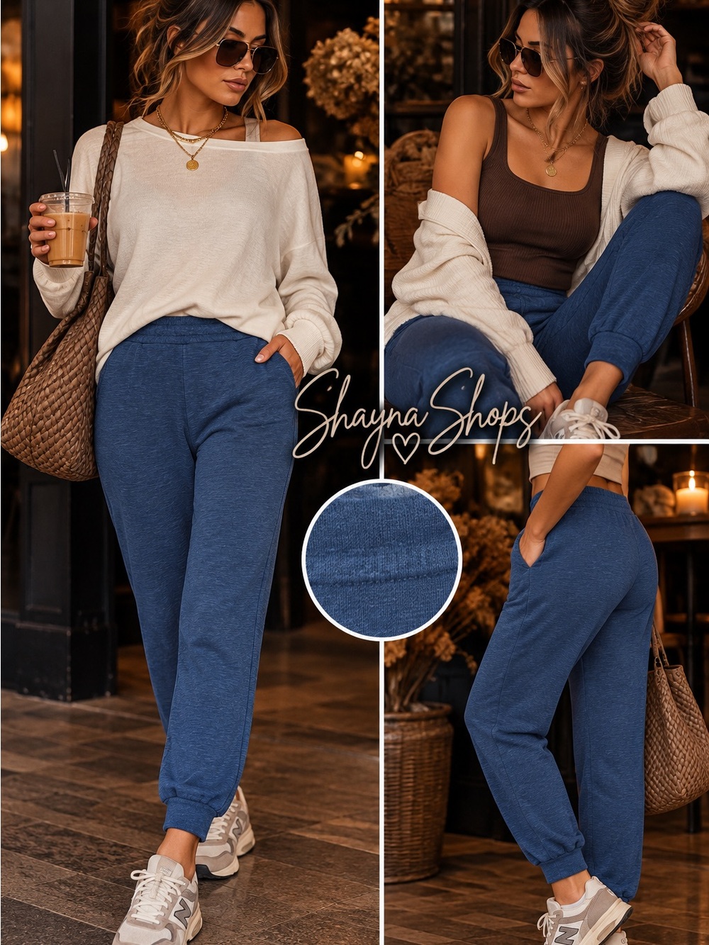 Zenana Cotton Slub Knit High-Rise Joggers in LT Navy